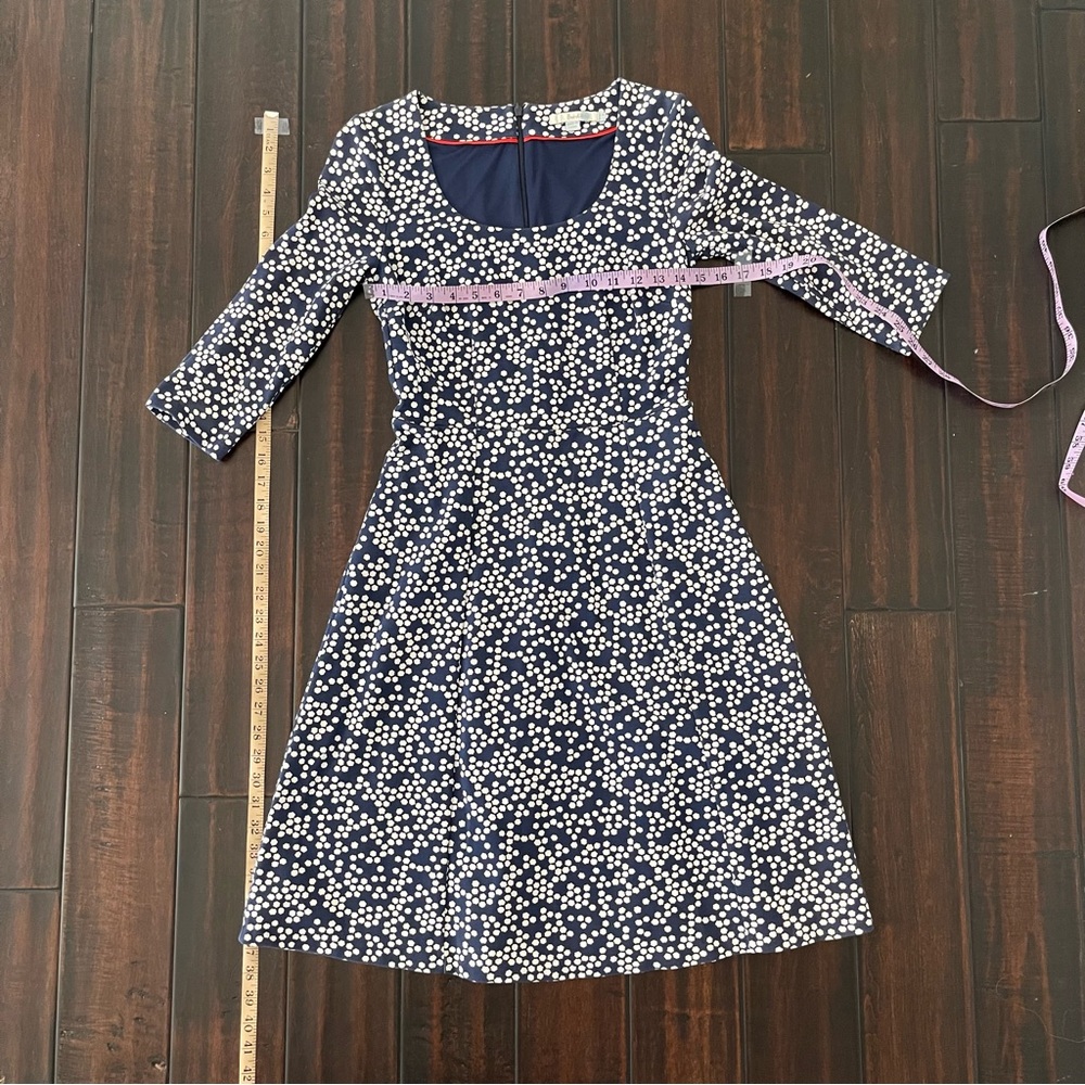 Boden Lined 3/4 Sleeve Dress, Navy & White, with Pockets. Size 4 US / 8 UK. - Picture 7 of 10